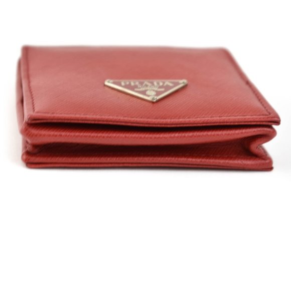 PRADA: Red, Saffiano Leather & Logo Coin Pouch/Organizer (pr) - Picture 3 of 10